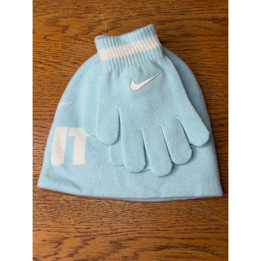 BOYS Nike 2PC Light Blue Hat and Glove Set Sz 8-20 NWT 9A2700-G25